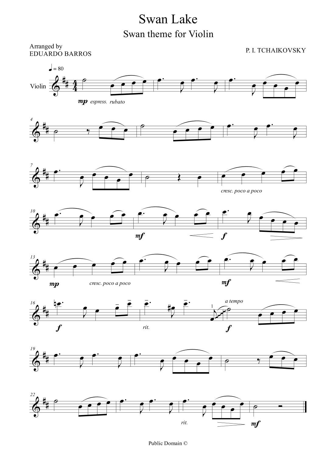 Swan Lake - Swan theme for Violin and Piano (arr. Eduardo Barros)