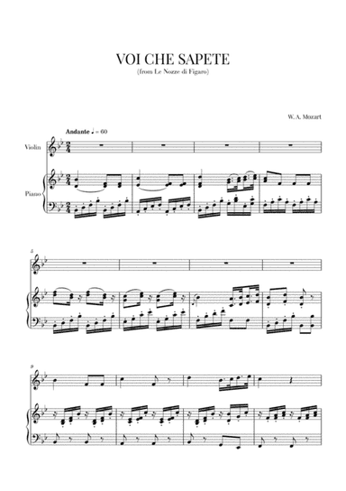 Mozart - Voi Che Sapete (for Violin and Piano) (arr. Cadenza Editions)