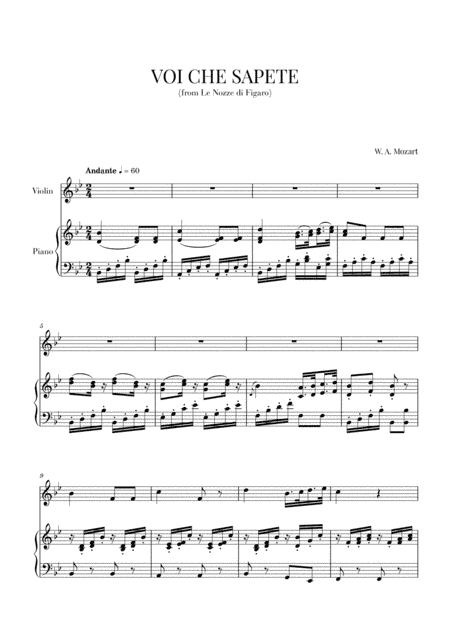 Mozart - Voi Che Sapete (for Violin and Piano) (arr. Cadenza Editions)
