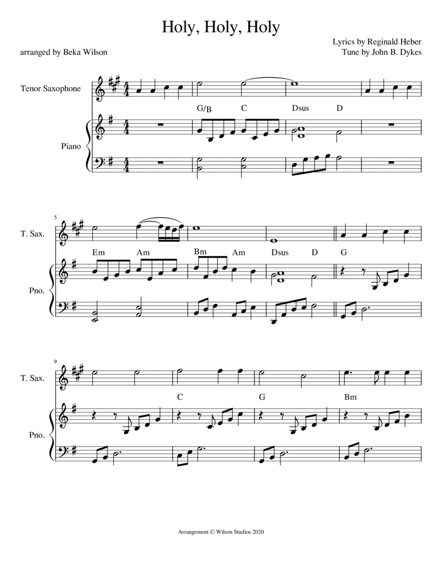 Holy, Holy, Holy--tenor sax solo (arr. Beka Wilson)