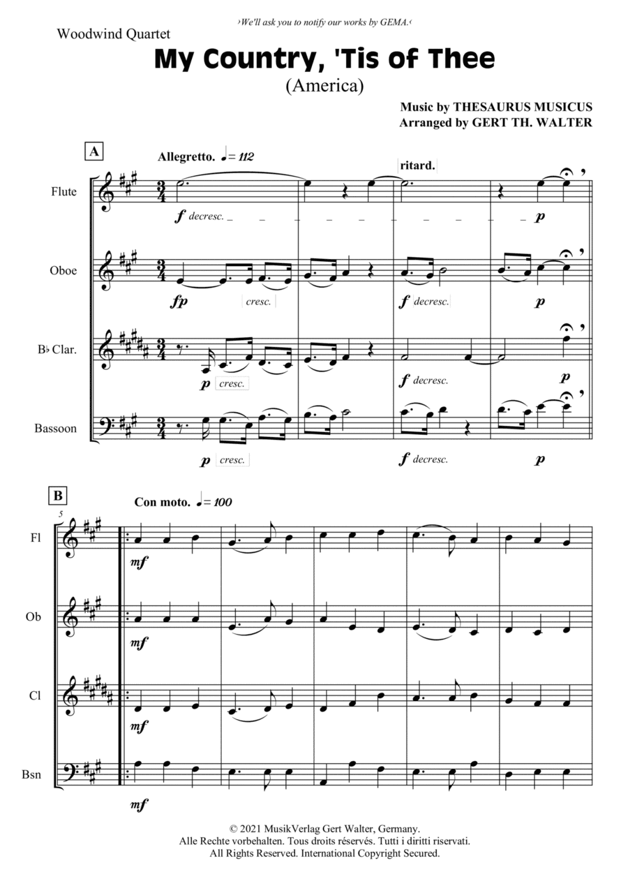 My Country, 'Tis Of Thee (America) (arr. Gert Th. Walter)
