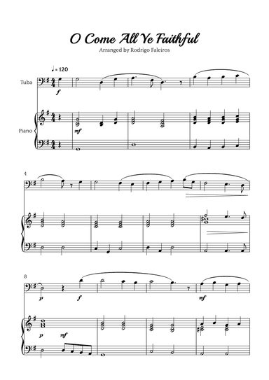 O Come All Ye Faithful (for tuba and piano accompaniment) (arr. Rodrigo Faleiros)