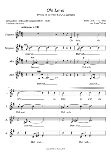 Dream of Love, SSAA,  G major (arr. Ivana Tuskan)
