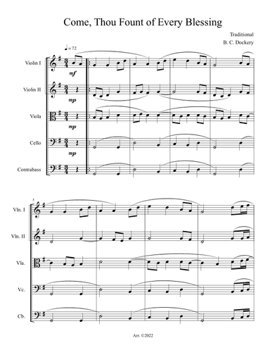 Come, Thou Fount of Every Blessing (String Orchestra or Quintet) (arr. B. C. Dockery)