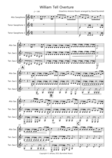 William Tell Overture for Saxophone Trio (arr. David Burndrett)