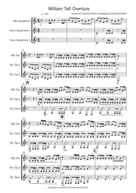 William Tell Overture for Saxophone Trio (arr. David Burndrett)