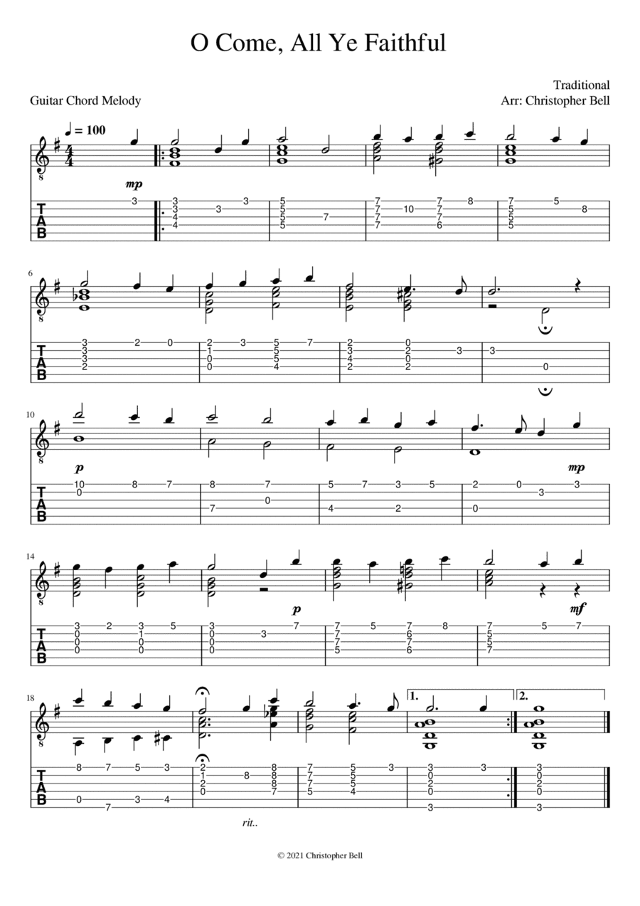 O Come, All Ye Faithful - Jazz Guitar Chord Melody (arr. Christopher Bell)