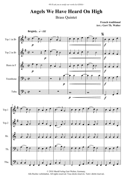 Angels We Have Heard On High (arr. Gert Th. Walter)