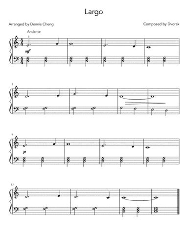 Largo from 'The New World Symphony' by Antonín Dvorák - Easy Beginner Piano (arr. Dennis Cheng)
