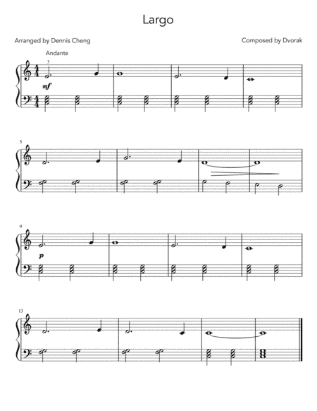 Largo from 'The New World Symphony' by Antonín Dvorák - Easy Beginner Piano (arr. Dennis Cheng)