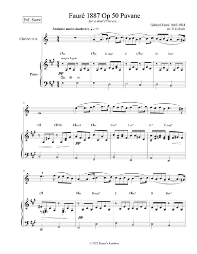 Fauré 1887 Op 50 Pavane Oboe or English Horn Solo (arr. R G Roth)
