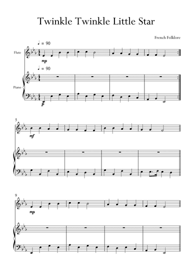 Twinkle Twinkle Little Star for Flute and Piano in Eb Major. Very Easy. (arr. Matheus Araújo)