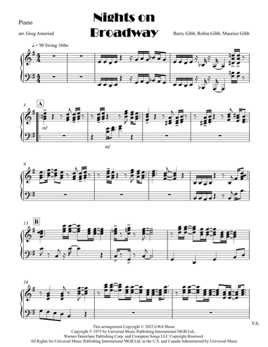 Nights On Broadway (arr. Gregory Amerind)