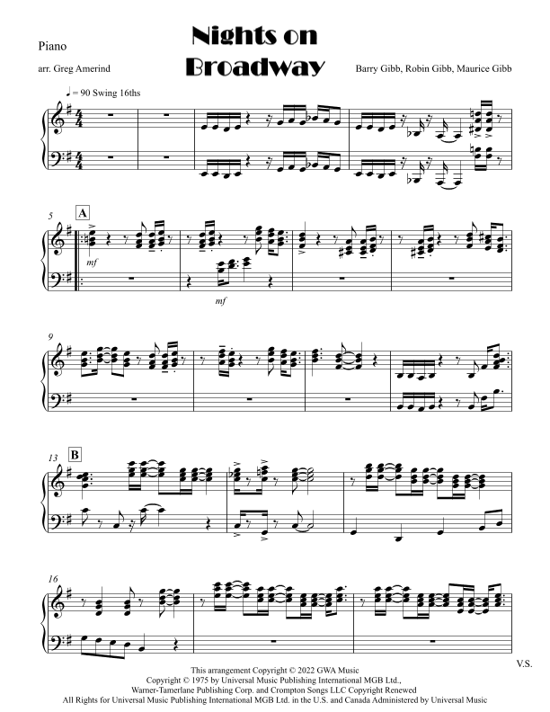 Nights On Broadway (arr. Gregory Amerind)