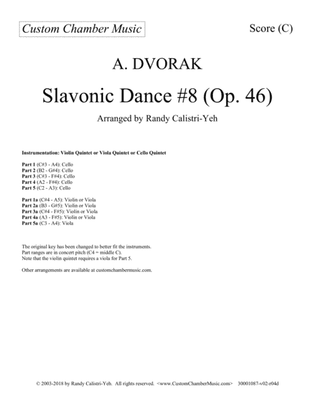 Dvorak Slavonic Dance #8 (violin, viola, or cello quintet) (arr. Randy Calistri-Yeh)