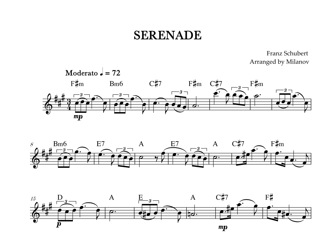 Serenade | Schubert | Lead Sheet | F# minor (arr. Milanov)