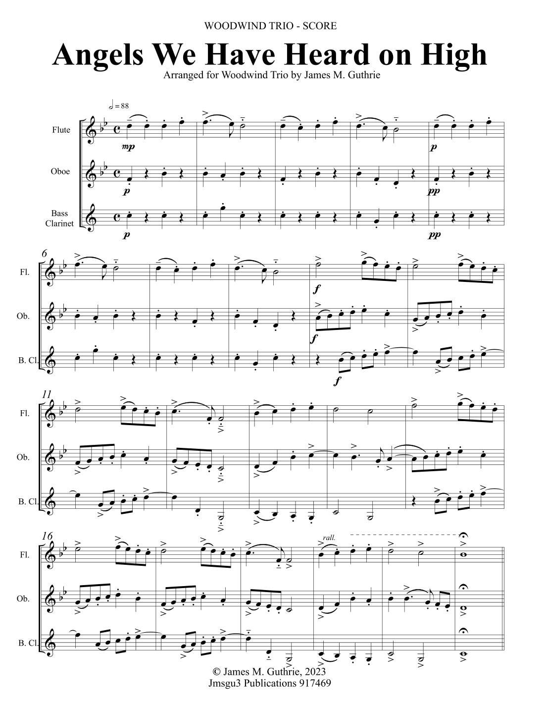 Angels We Have Heard on High for Woodwind Trio (arr. James M. Guthrie)