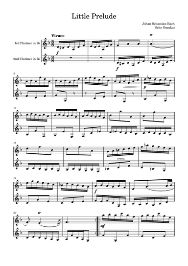 J.S.Bach: Little Prelude for two clarinets. (arr. Saho Omukai)