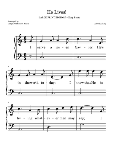 He Lives! LARGE PRINT Easy Piano Easter Praise and Worship Gospel Hymn (arr. Large Print Sheet Music)