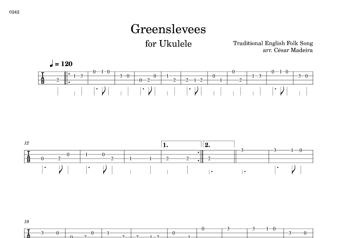 Greensleeves - Easy Ukulele - W/TAB (arr. César Madeira)
