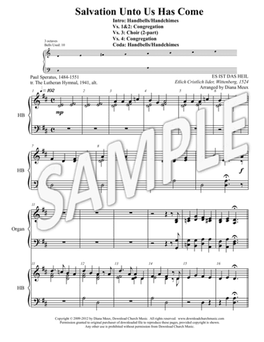 Salvation Unto Us Has Come (Handbells, 2-part Choir, Organ, Congregation) (arr. Diana Meux)