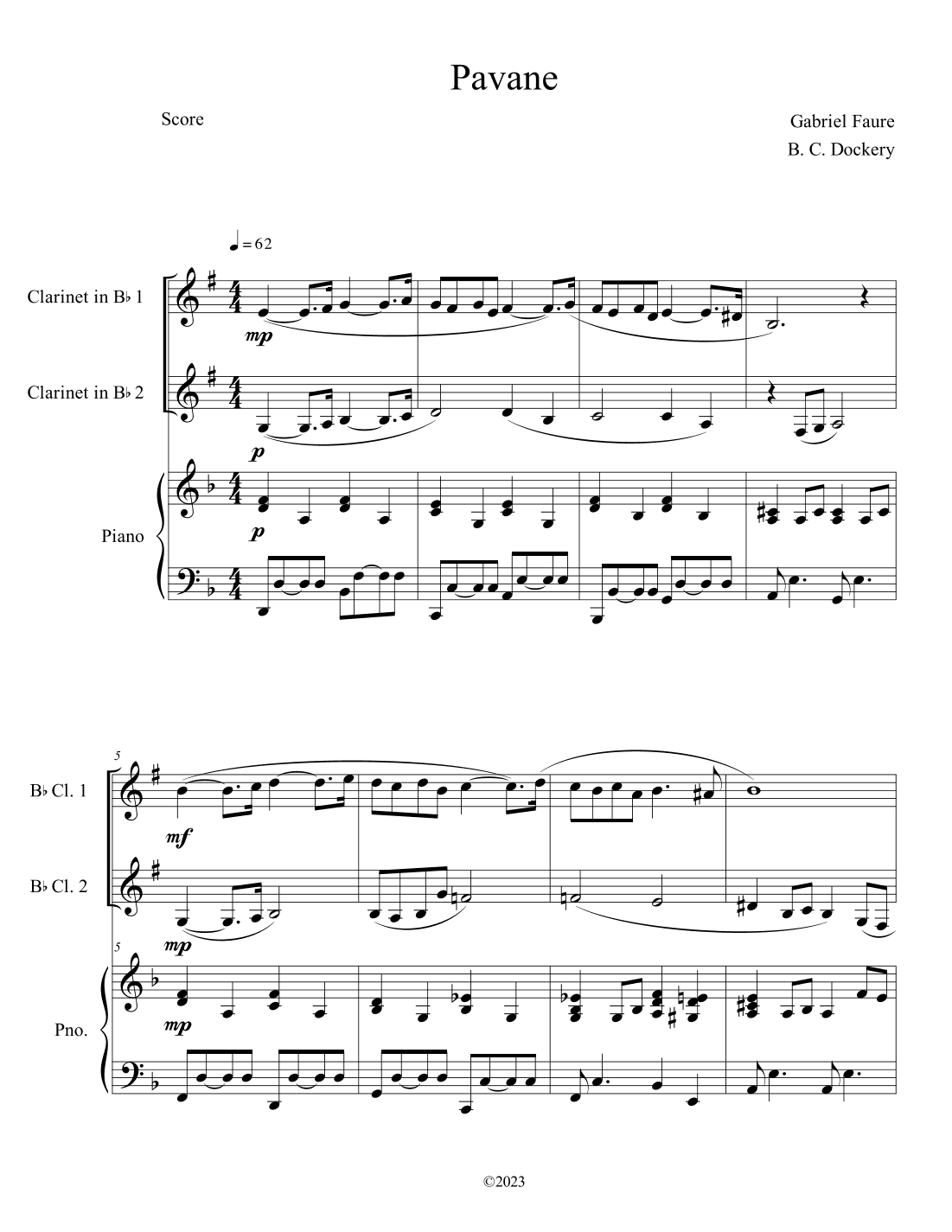 Pavane (Clarinet Duet with Piano Accompaniment) (arr. B. C. Dockery)