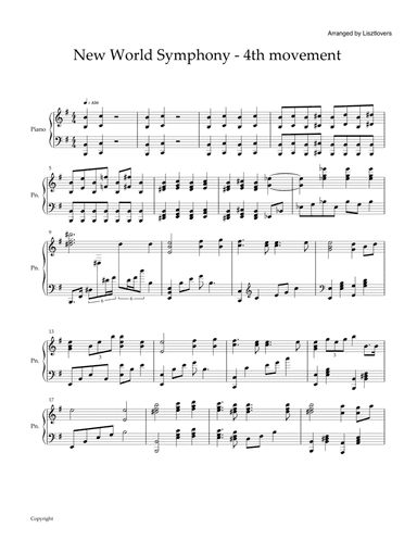 New World Symphony - 4th Movement Piano (arr. Lisztlovers)