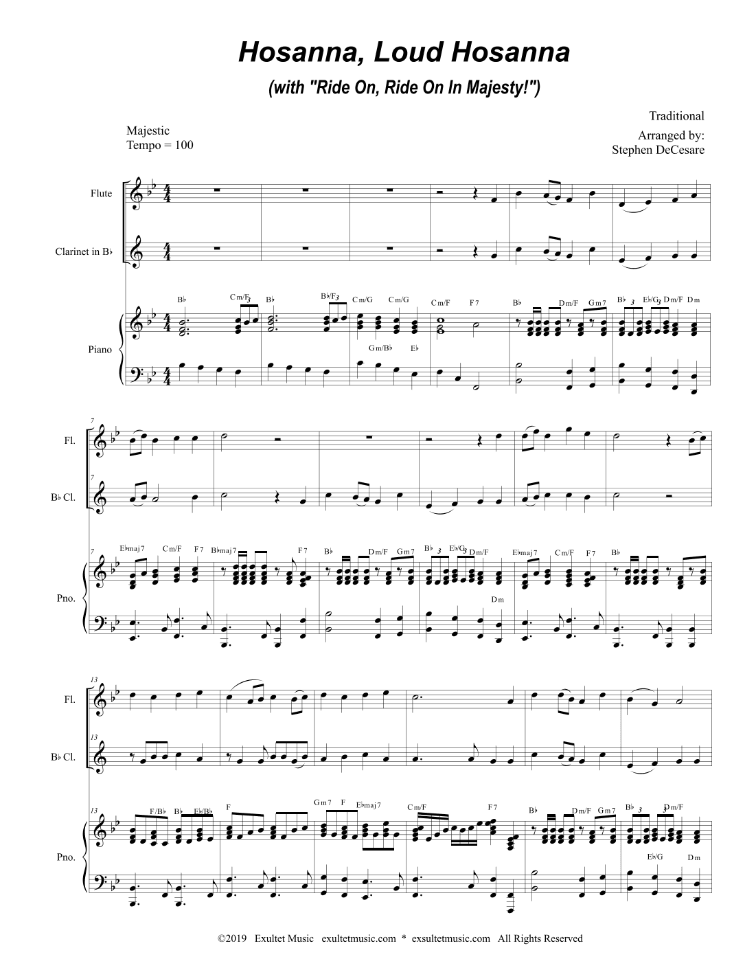 Hosanna, Loud Hosanna (with "Ride On, Ride On In Majesty!") (Duet for Flute & Bb-Clarinet - Piano) (arr. Stephen DeCesare)