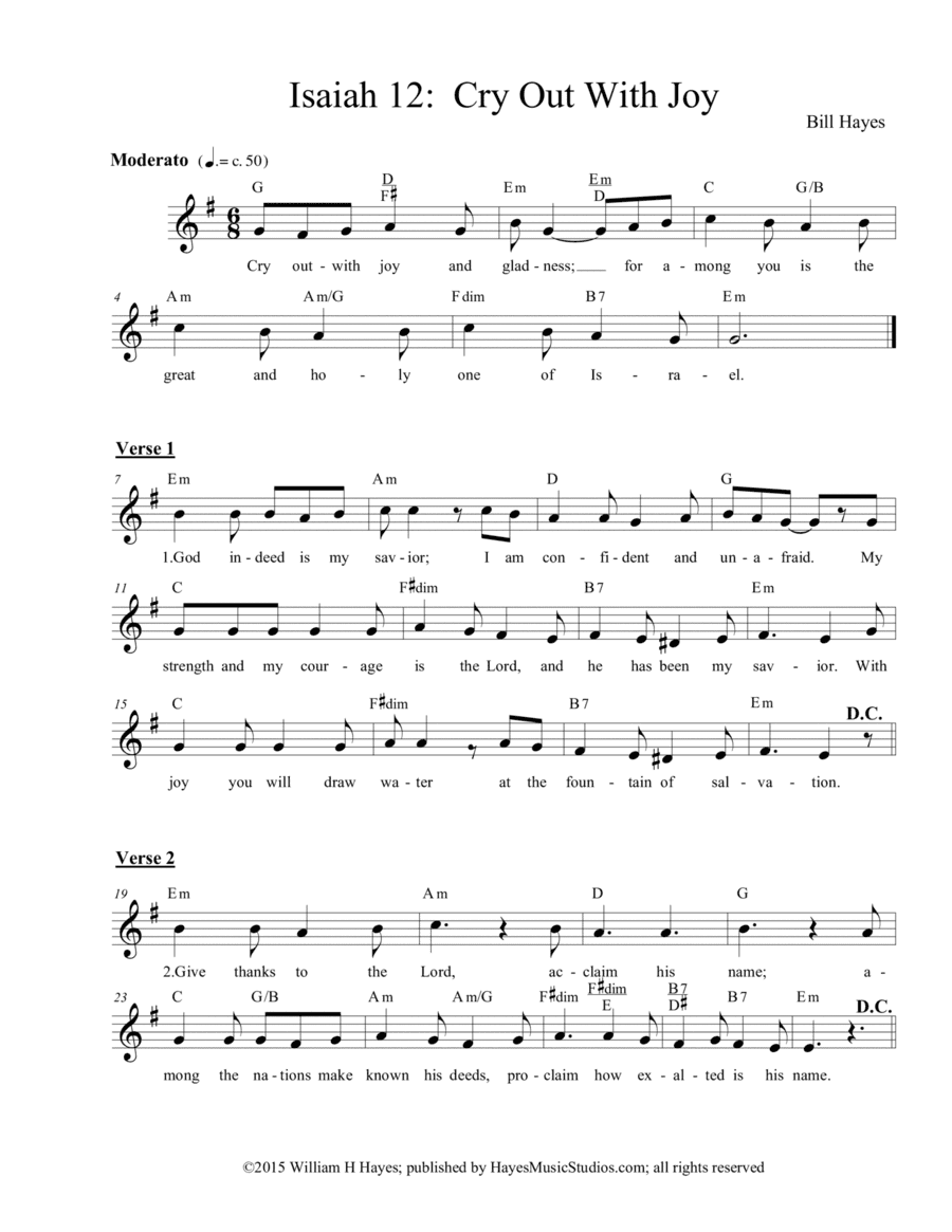 Isaiah 12:  Cry out With Joy (leadsheet)