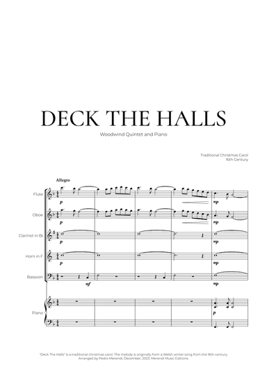 Deck The Halls (Woodwind Quintet and Piano) - Christmas Carol (arr. Pedro Merendi)