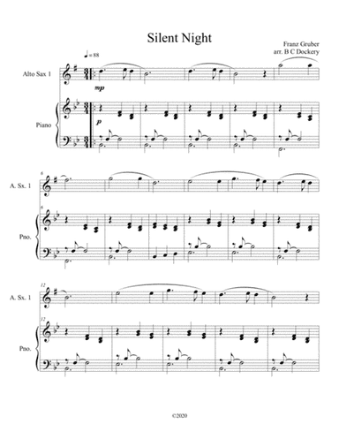 Silent Night (alto sax solo) with optional piano accompaniment (arr. B C Dockery)