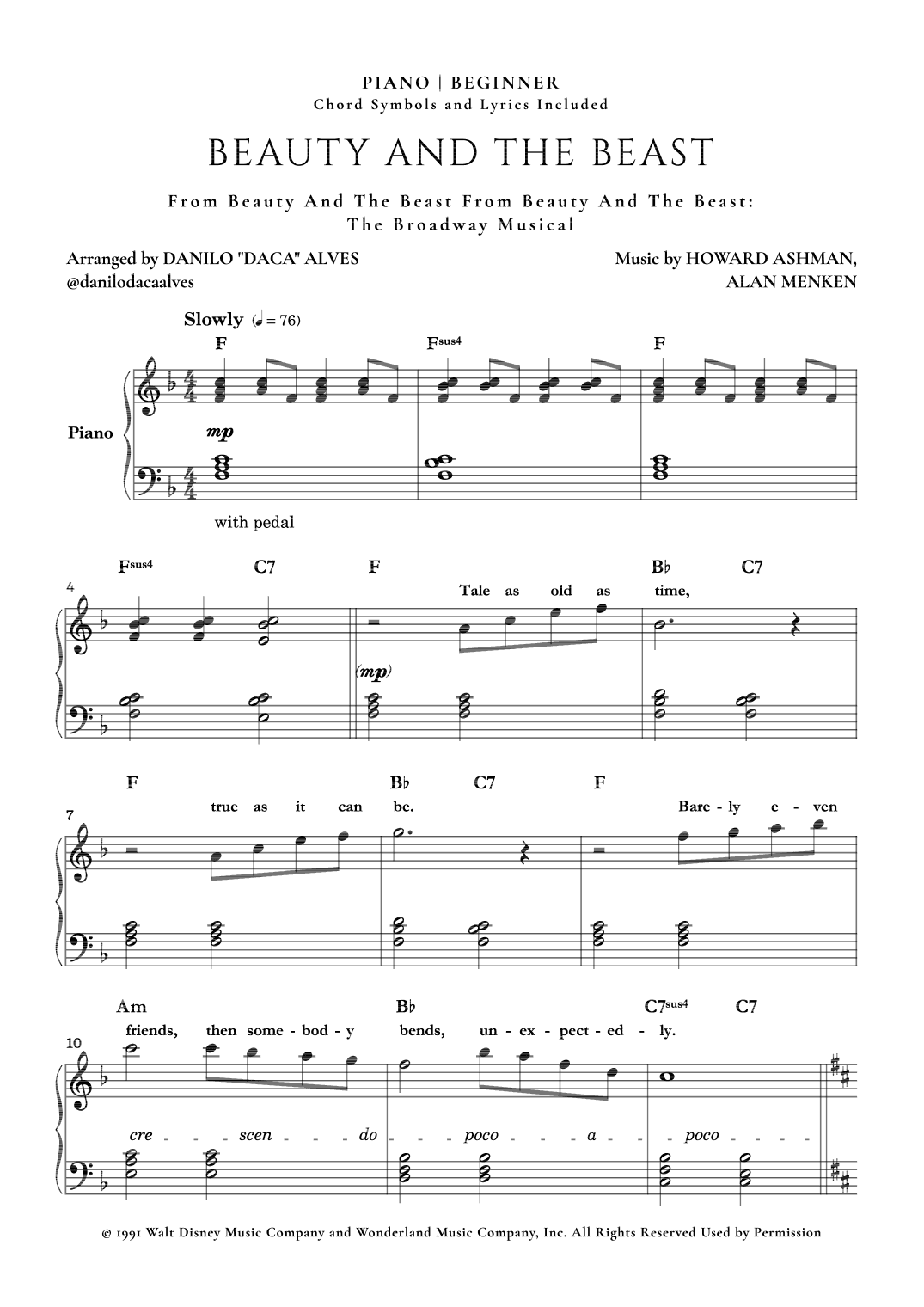 Beauty And The Beast (arr. Danilo "Daca" Alves)