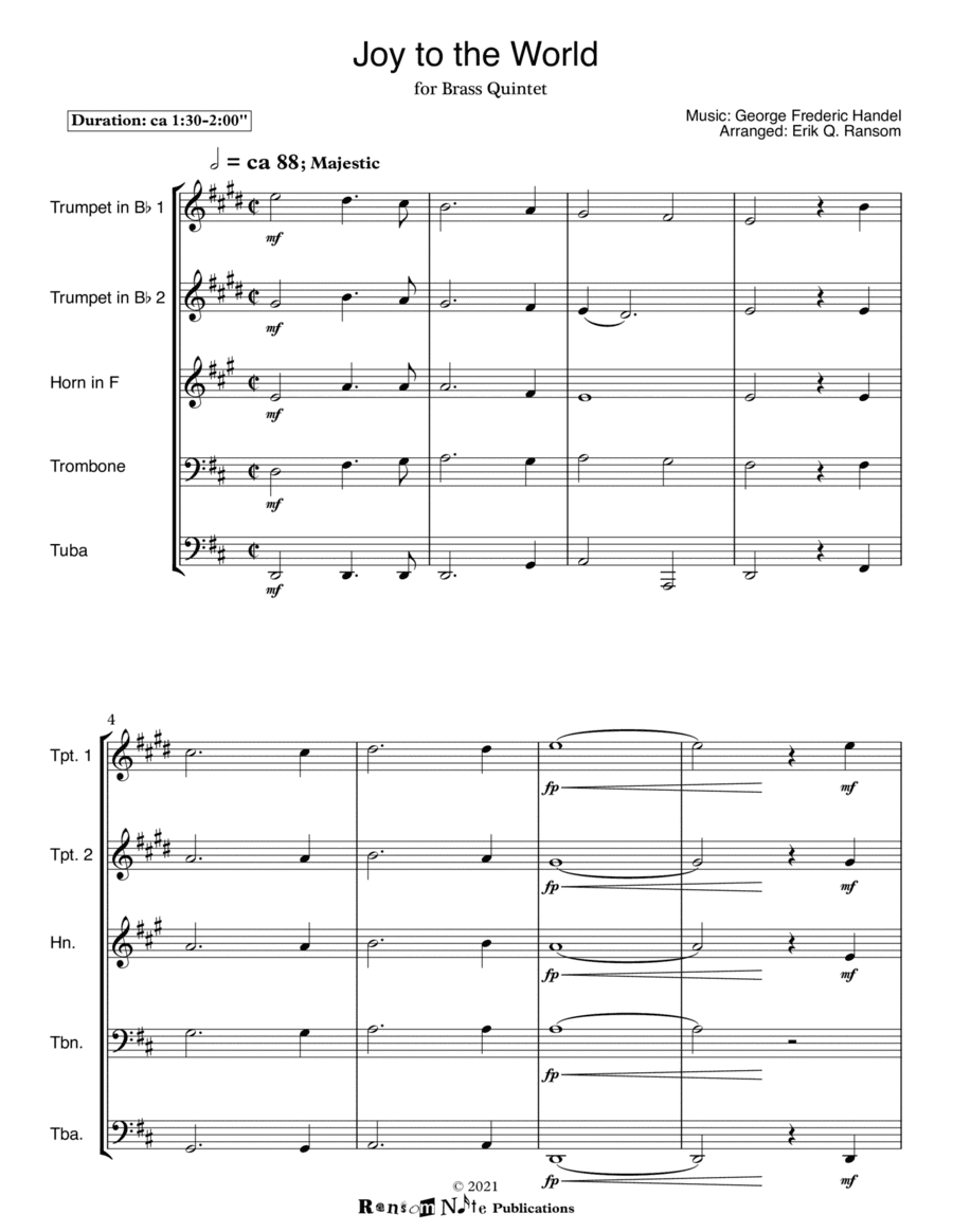 Joy to the World for Brass Quintet (arr. Erik Q. Ransom)