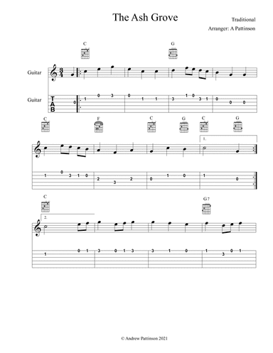 Ash Grove for Easy Guitar (arr. Andrew Pattinson)