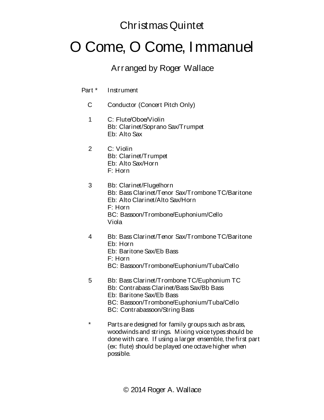 O Come, O Come, Immanuel (Emmanuel) - Clarinet Quintet (arr. Roger Wallace)
