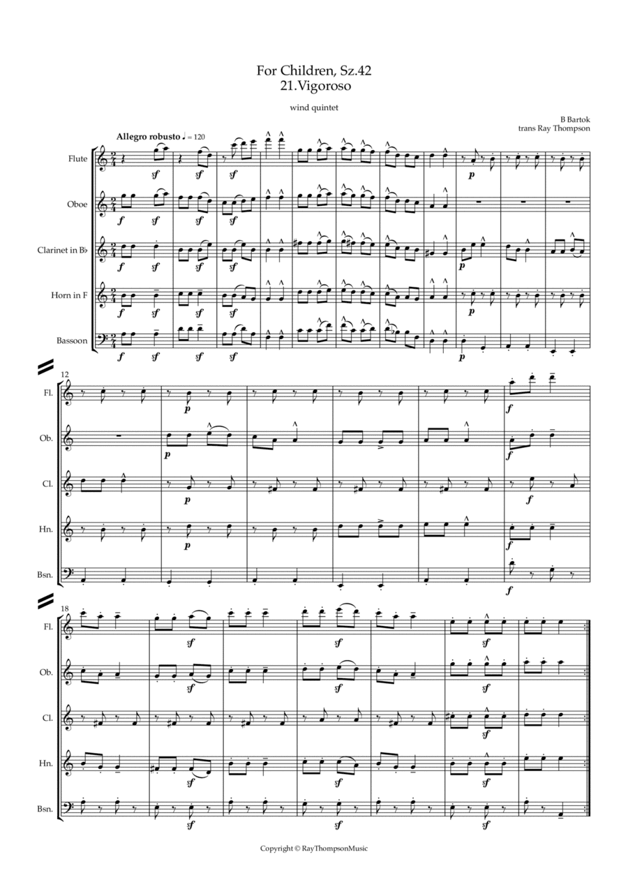 Bartók: For Children, Sz.42 21.Vigoroso - wind quintet (arr. Ray Thompson)