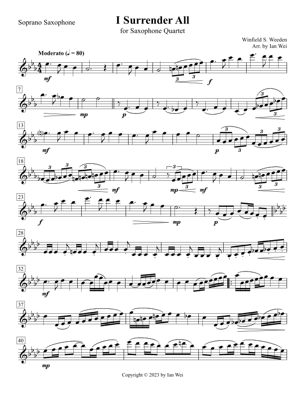 I Surrender All for Saxophone Quartet (arr. Ian Wei)
