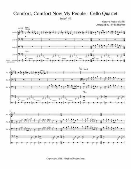 Comfort, Comfort Now My People - 4 Cellos (arr. Phyllis Hopper)