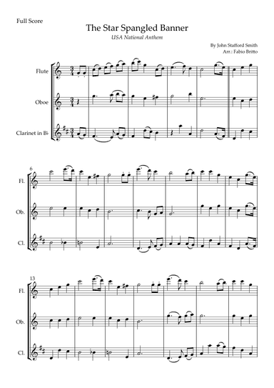 The Star Spangled Banner (USA National Anthem) for Woodwind Trio (arr. Fabio Britto)