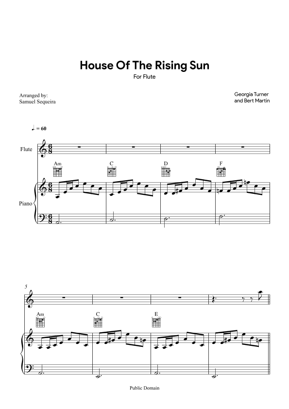 House of the Rising Sun - for Flute - with play along (arr. Samuel Sequeira)