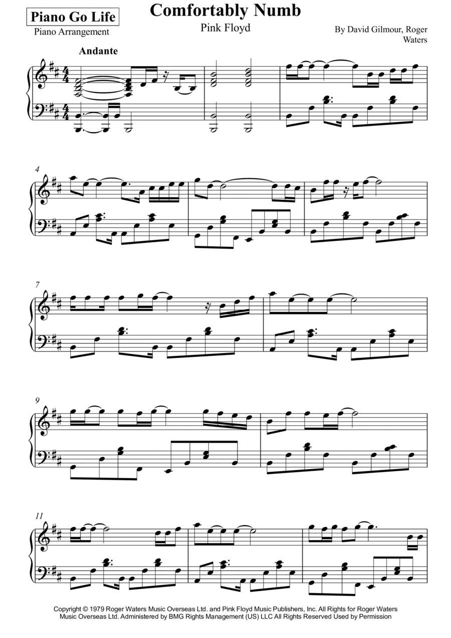 Comfortably Numb (arr. Piano Go Life)