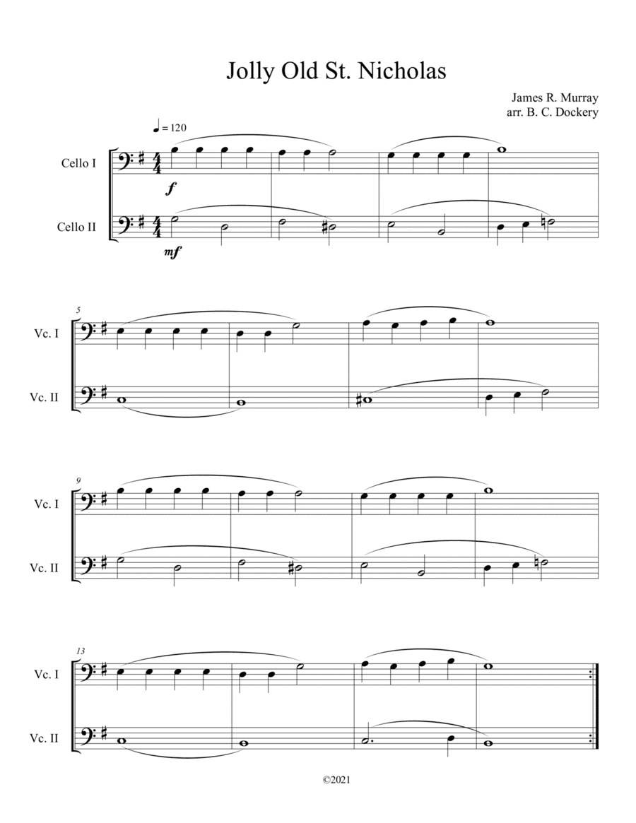 Jolly Old St. Nicholas (Cello Duet) (arr. B. C. Dockery)