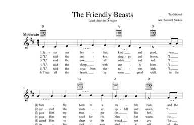 The Friendly Beasts - Lead sheet in D major (arr. Samuel Stokes)