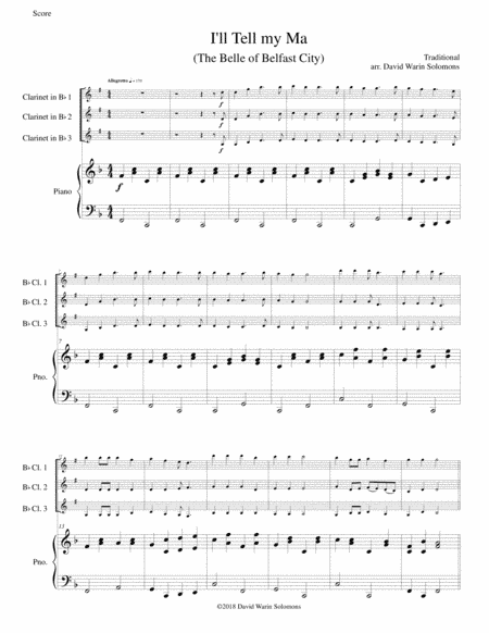 I'll tell my ma (the Belle of Belfast City) for 3 clarinets and piano (arr. David Warin Solomons)