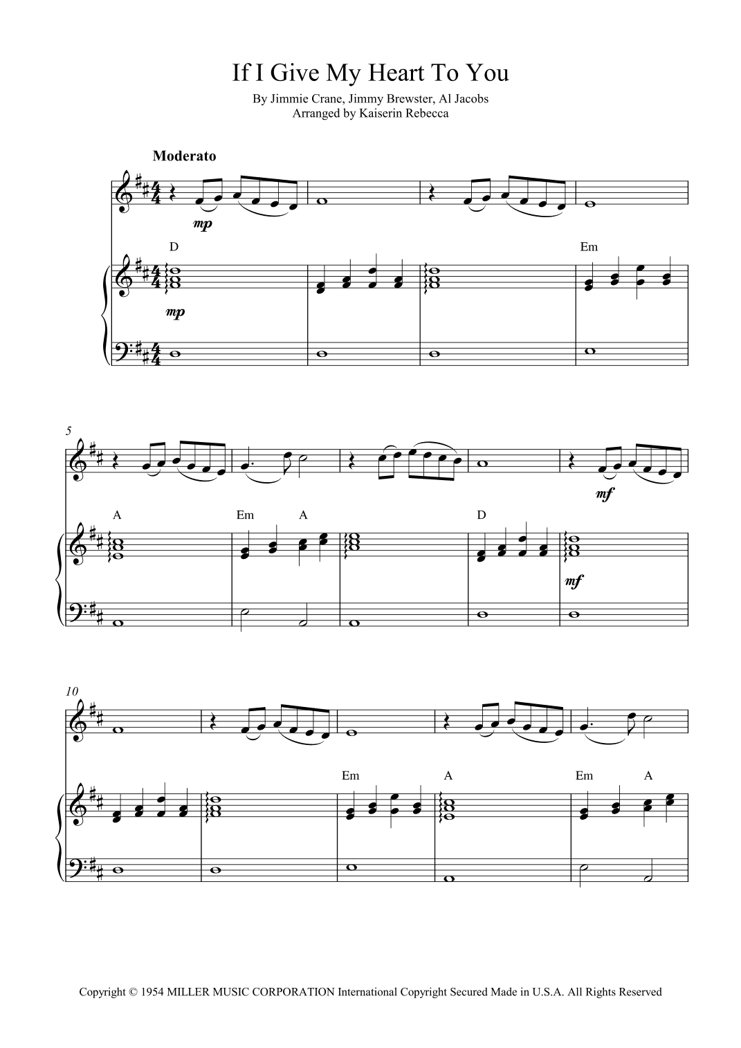 If I Give My Heart To You (arr. Kaiserin Rebecca)