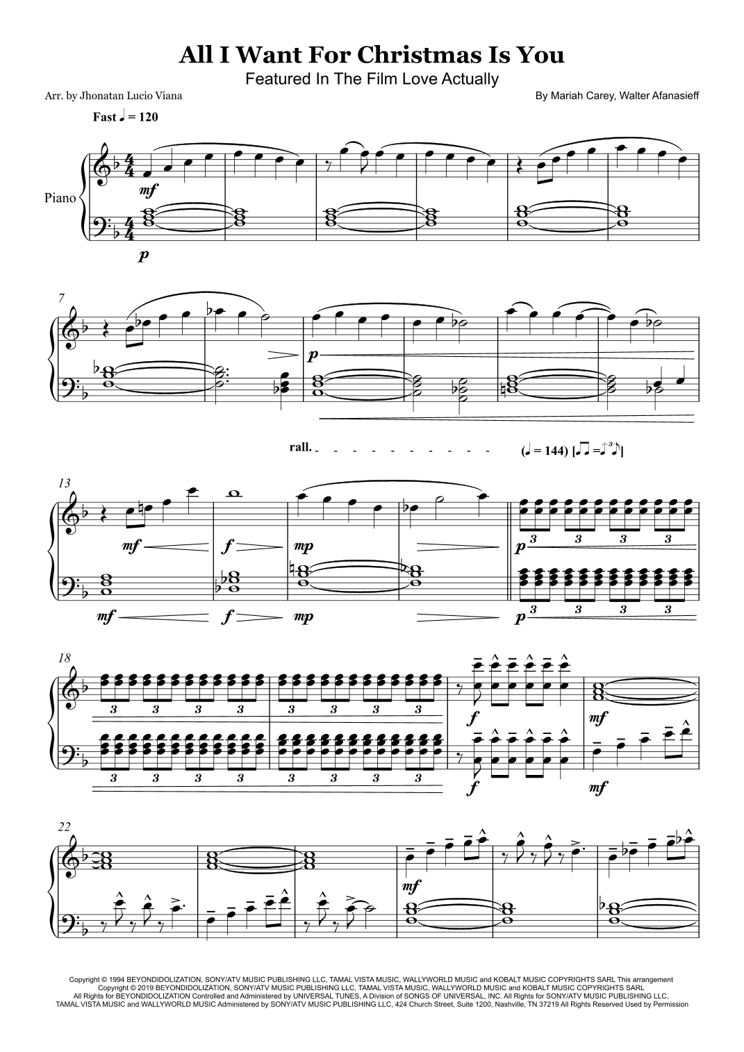All I Want For Christmas Is You (arr. Jhonatan Lucio Viana)