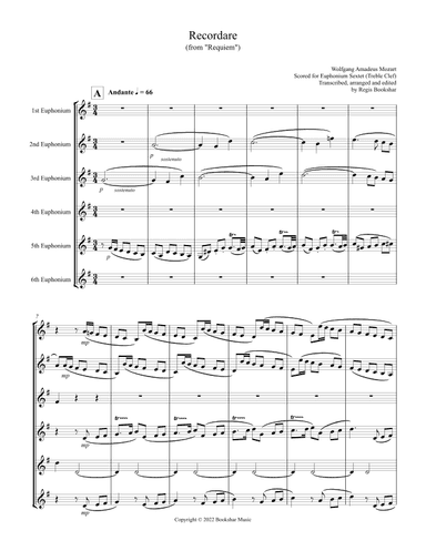 Recordare (from "Requiem") (F) (Euphonium Sextet - Treble Clef) (arr. Regis Bookshar)
