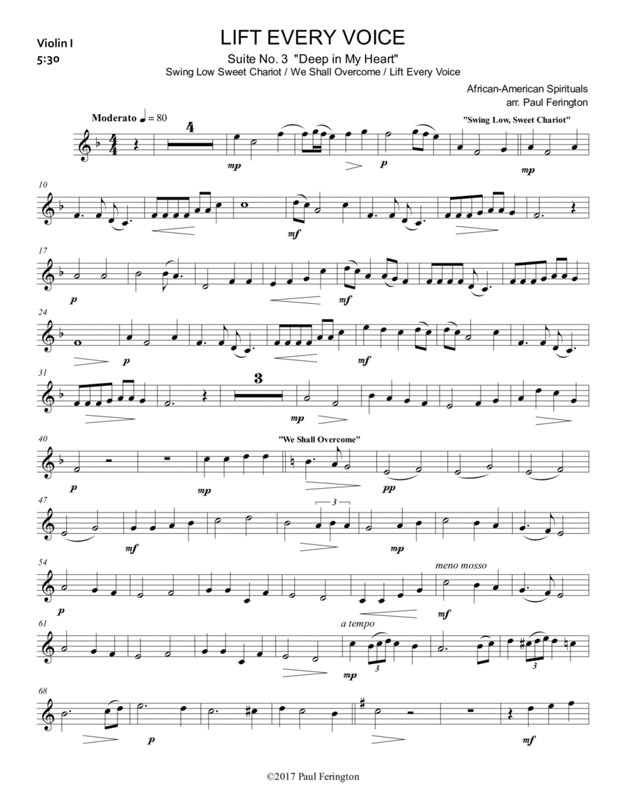 Suite #3 "Deep in My Heart" from LIFT EVERY VOICE Spirituals for String Quartet:  inc. "Swing Low" / (arr. Paul Ferington)