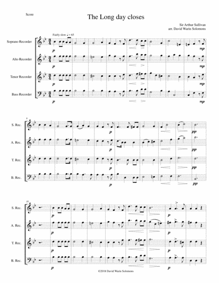 The long day closes for recorder quartet (arr. David Warin Solomons)