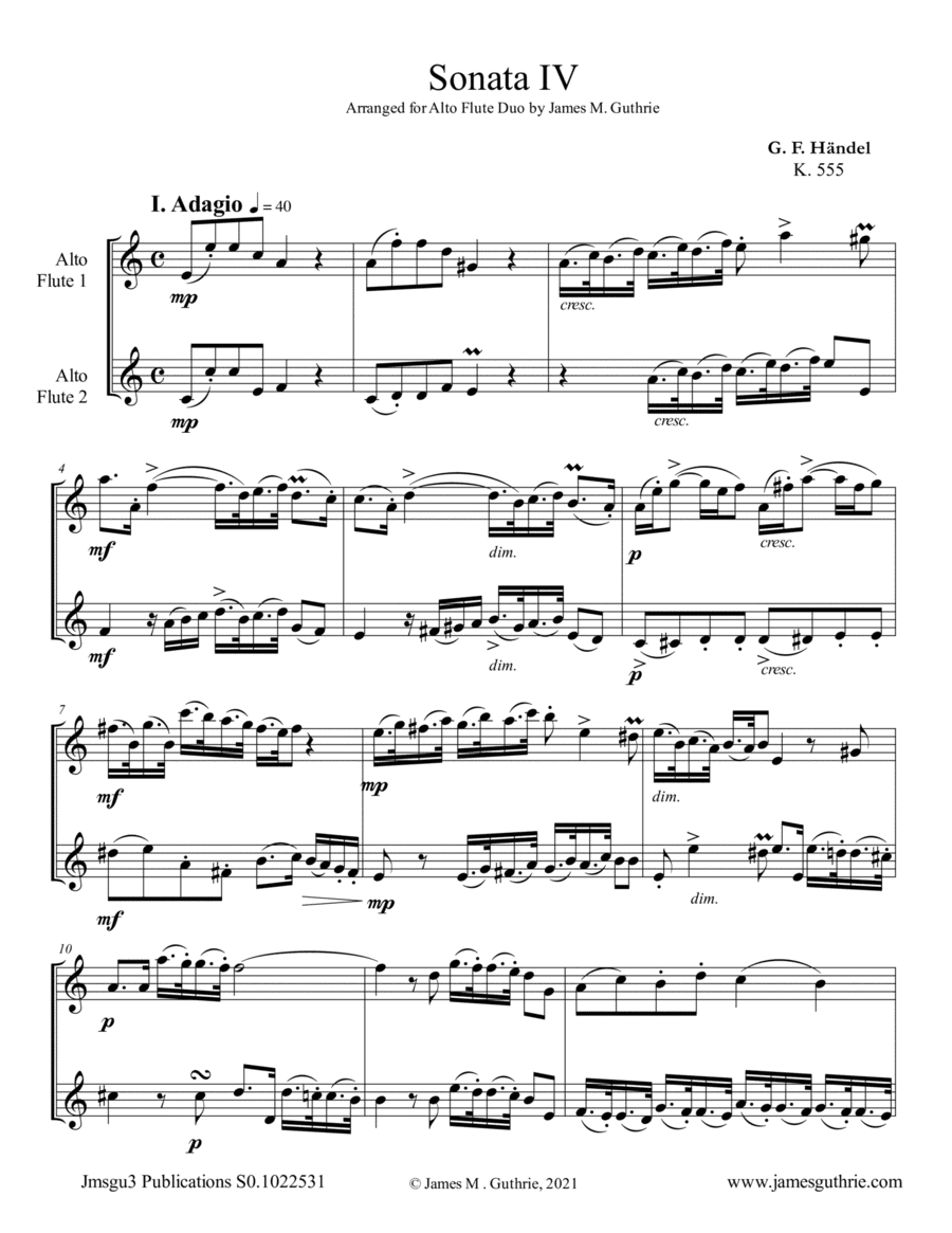 Handel: Sonata No. 4 for Alto Flute Duo (arr. James M. Guthrie)